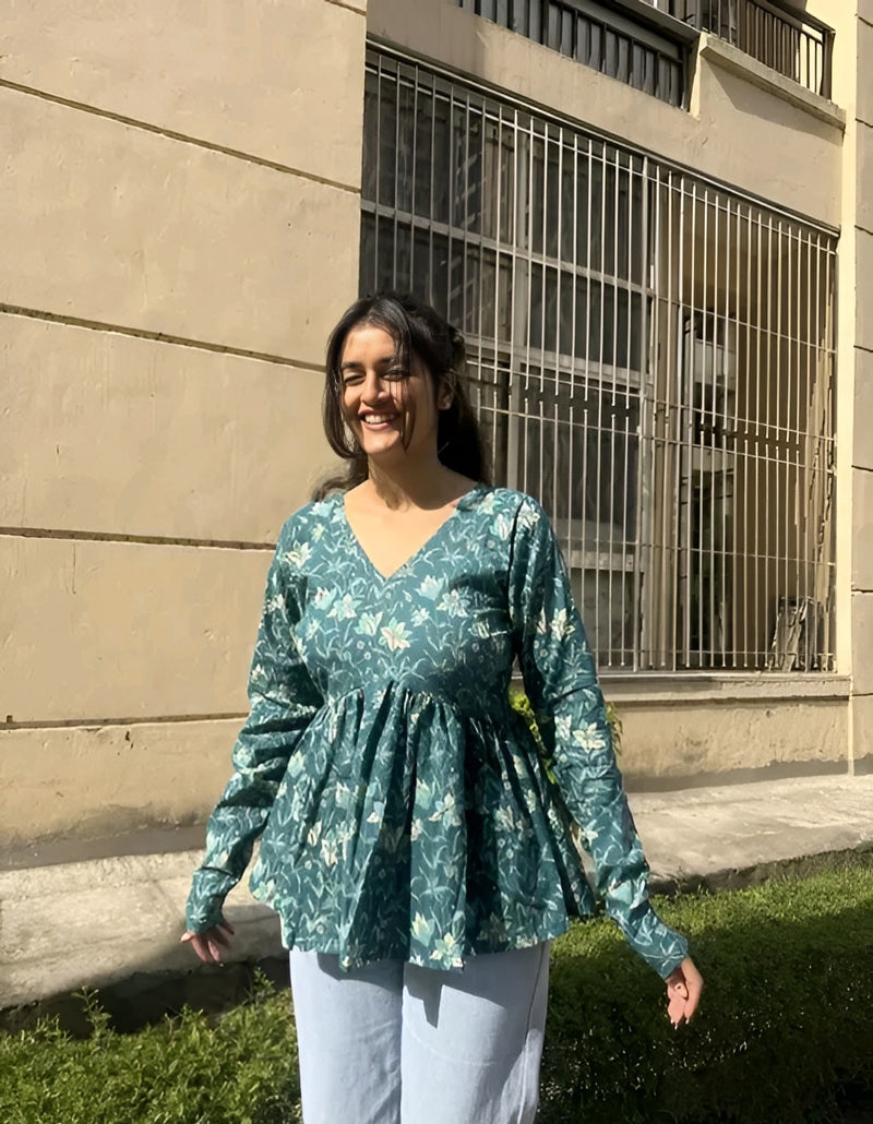 "Printed Peplum Top - Long Sleeve"