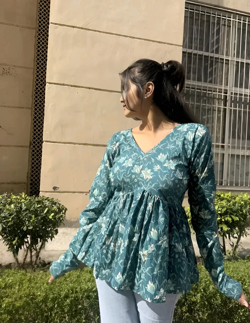 "Printed Peplum Top - Long Sleeve"