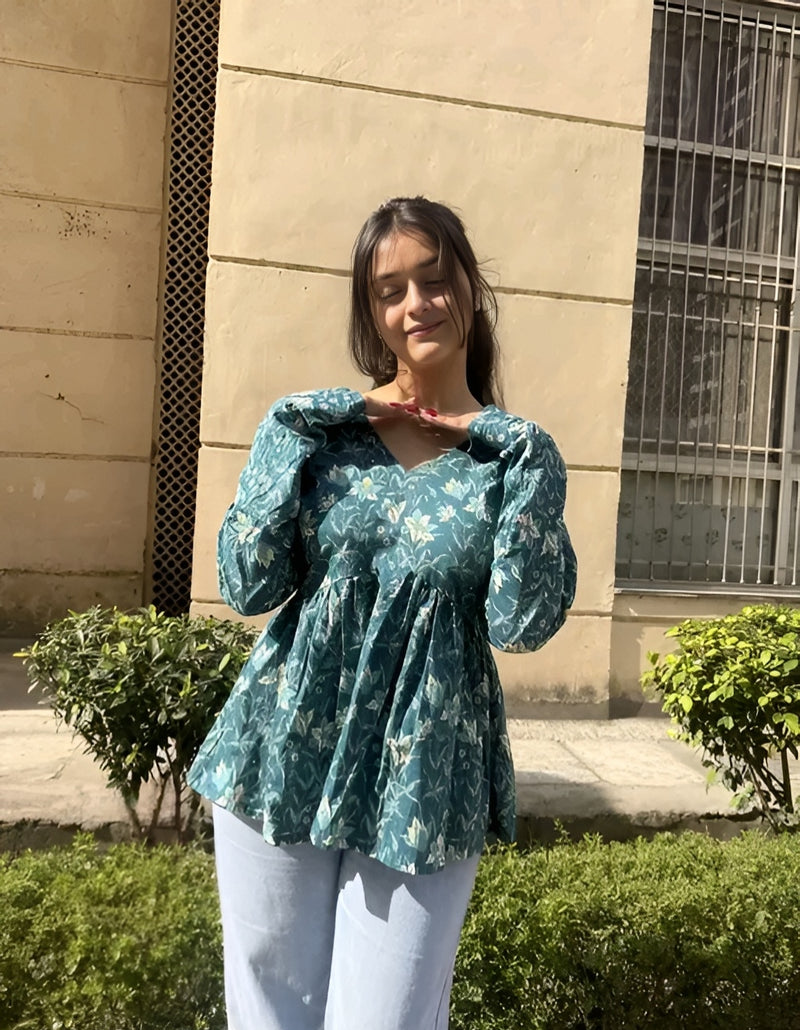 "Printed Peplum Top - Long Sleeve"