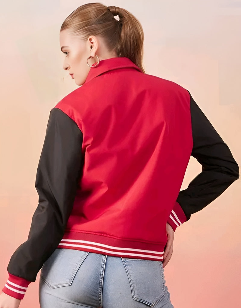 Red & Black Varsity Jacket Women | Letterman Bomber | Long Sleeve