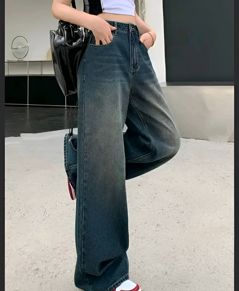 Wide Leg Jeans - Flap Pocket Denim