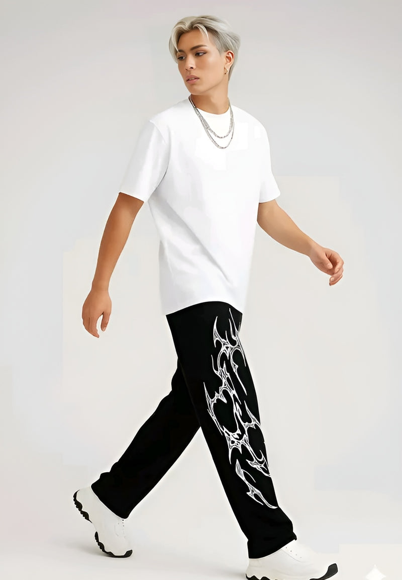 Gothic Flame Baggy Joggers - Black