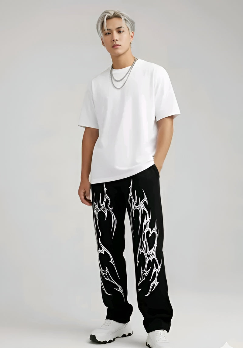Gothic Flame Baggy Joggers - Black
