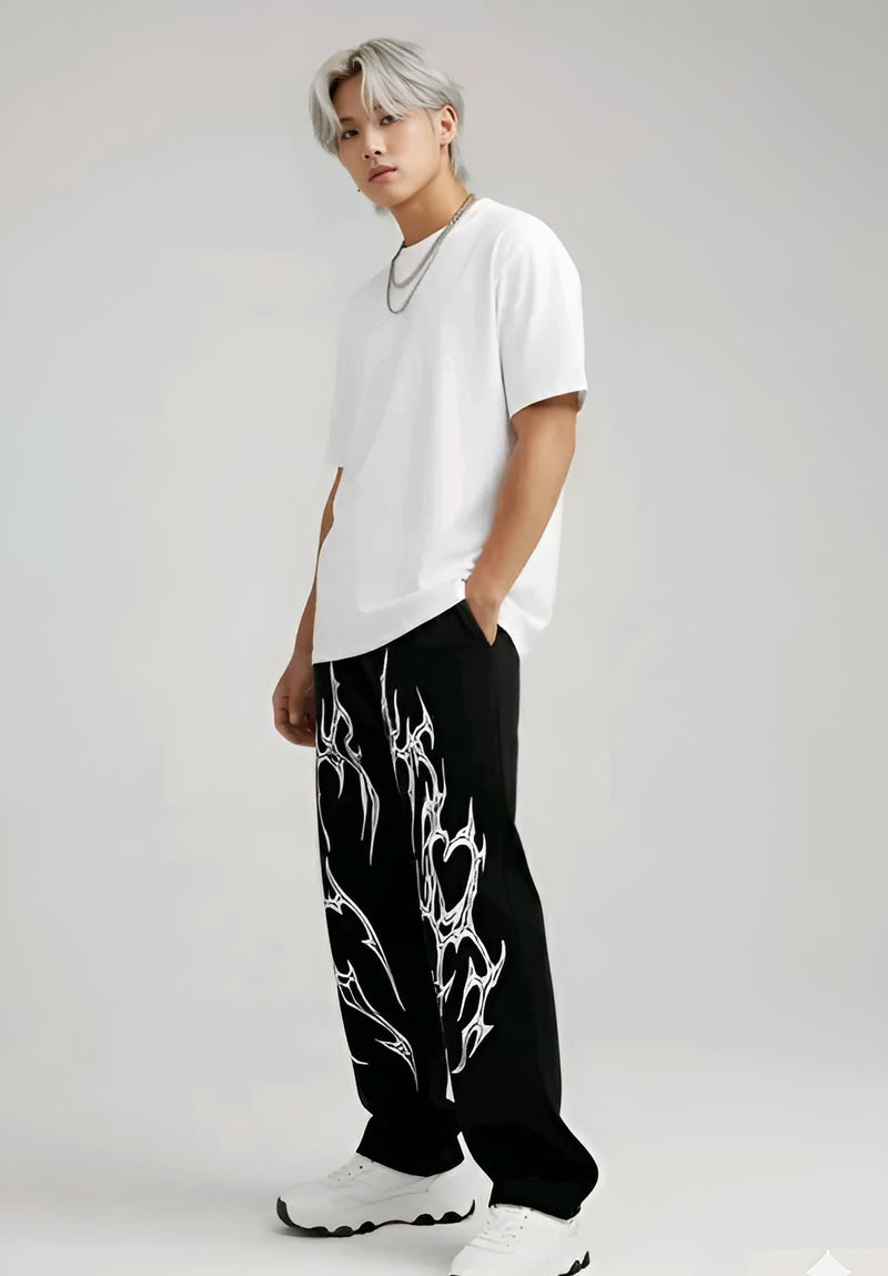 Gothic Flame Baggy Joggers - Black