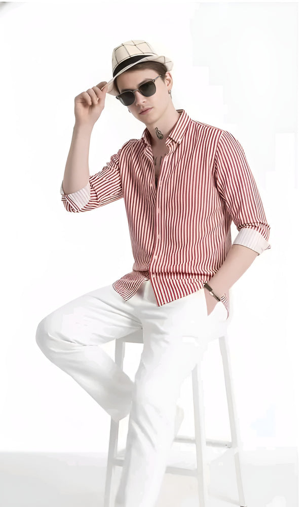 AADITRI Striped Cotton Shirt - Long Sleeve Classic Fit