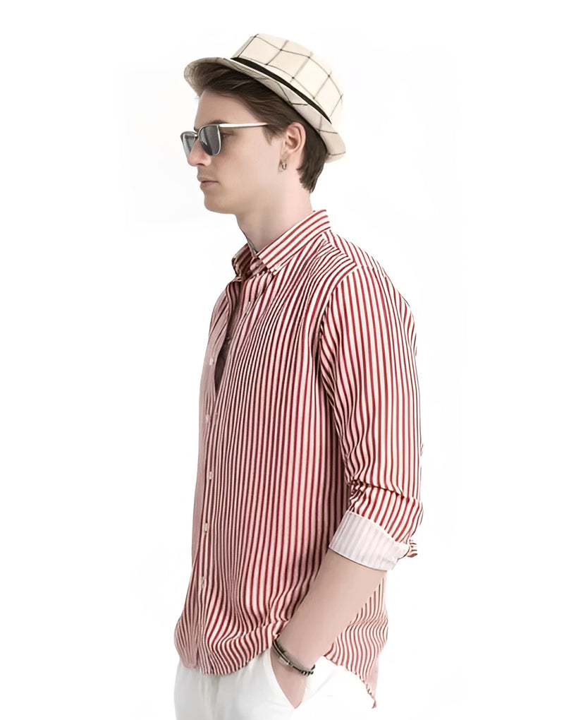 AADITRI Striped Cotton Shirt - Long Sleeve Classic Fit