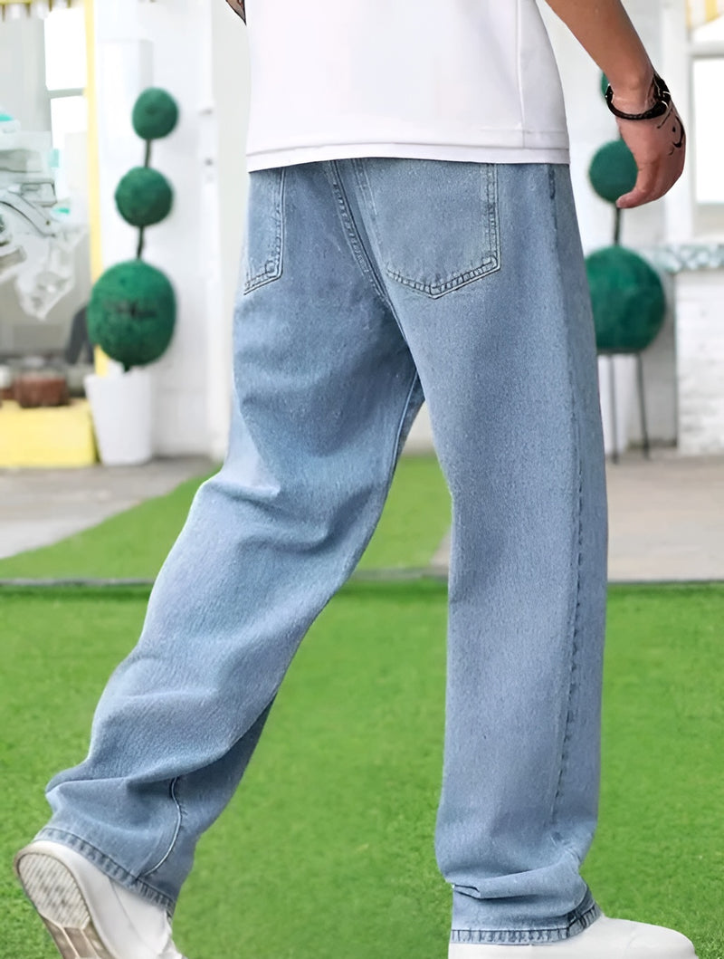 Light Blue Straight Fit Jeans - Classic Denim Everyday