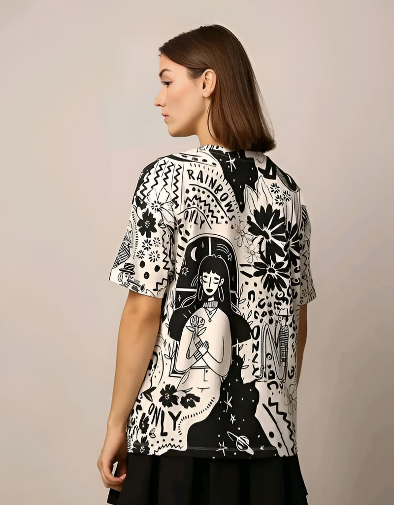 Boho Print Oversized Tee - Drop Shoulder