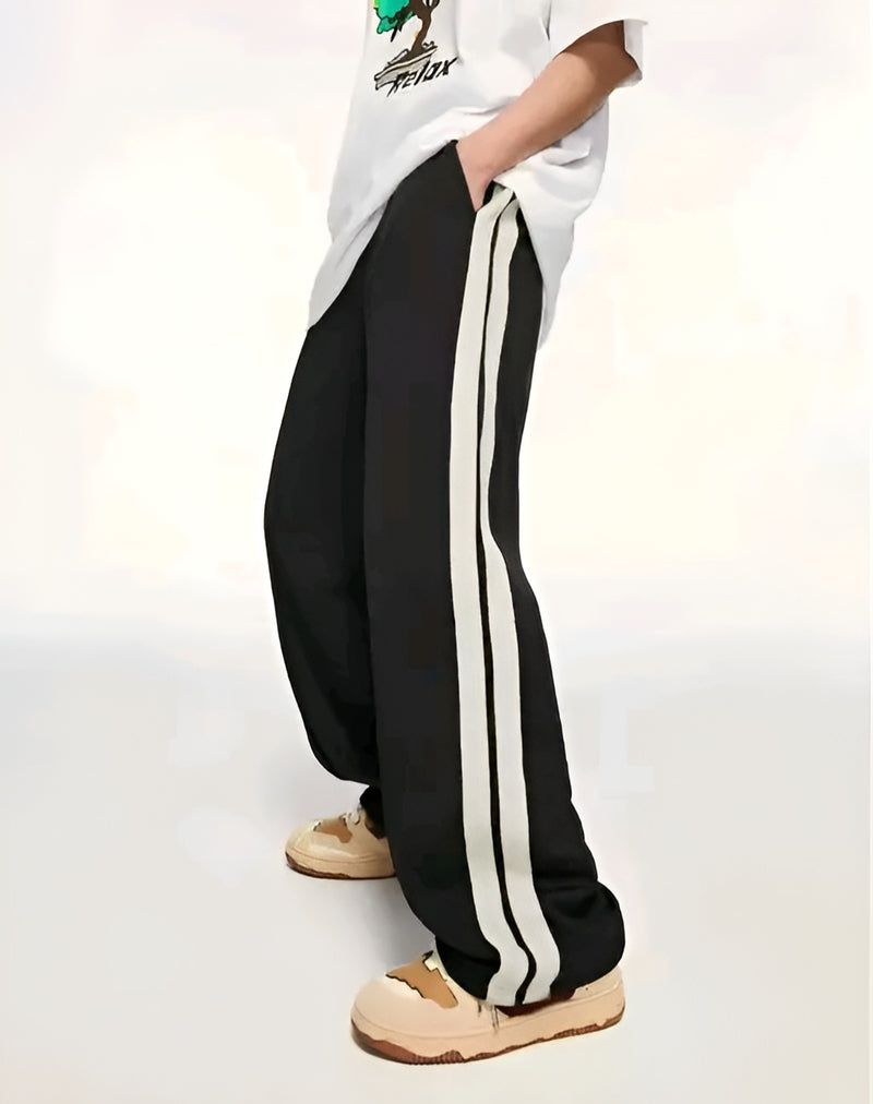 Color Block Pants - Beige & Brown Stripe