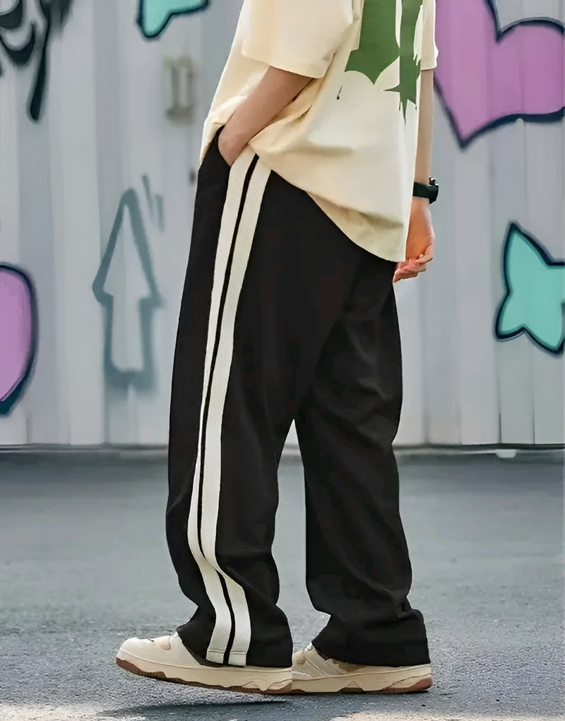 Color Block Pants - Beige & Brown Stripe