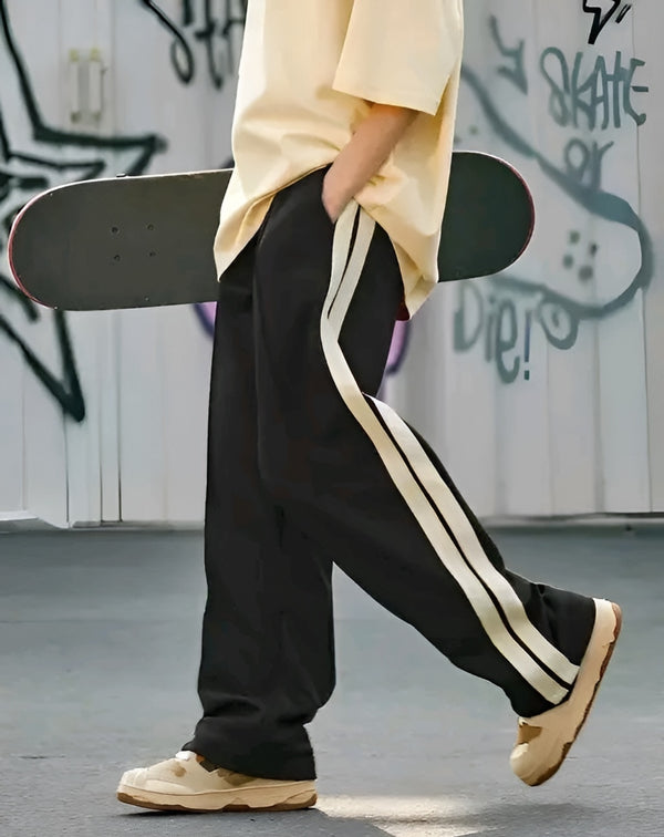 Color Block Pants - Beige & Brown Stripe