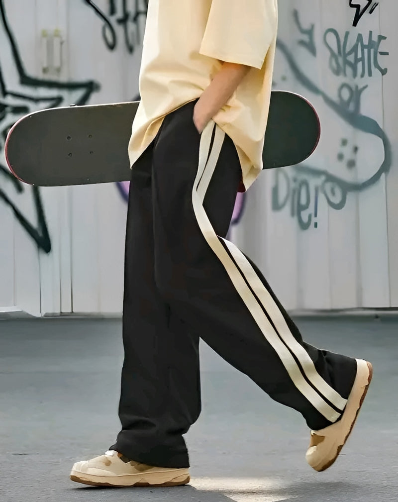 Color Block Pants - Beige & Brown Stripe