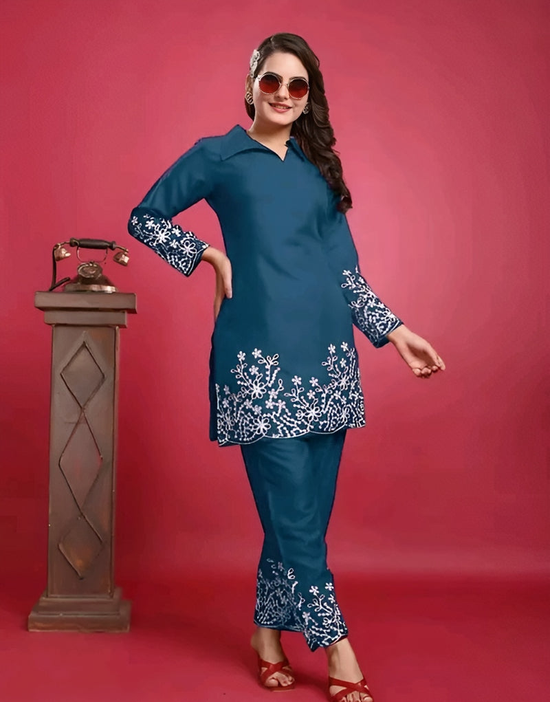 Teal Chikankari Coord Set - Timeless Everyday Luxury 💙