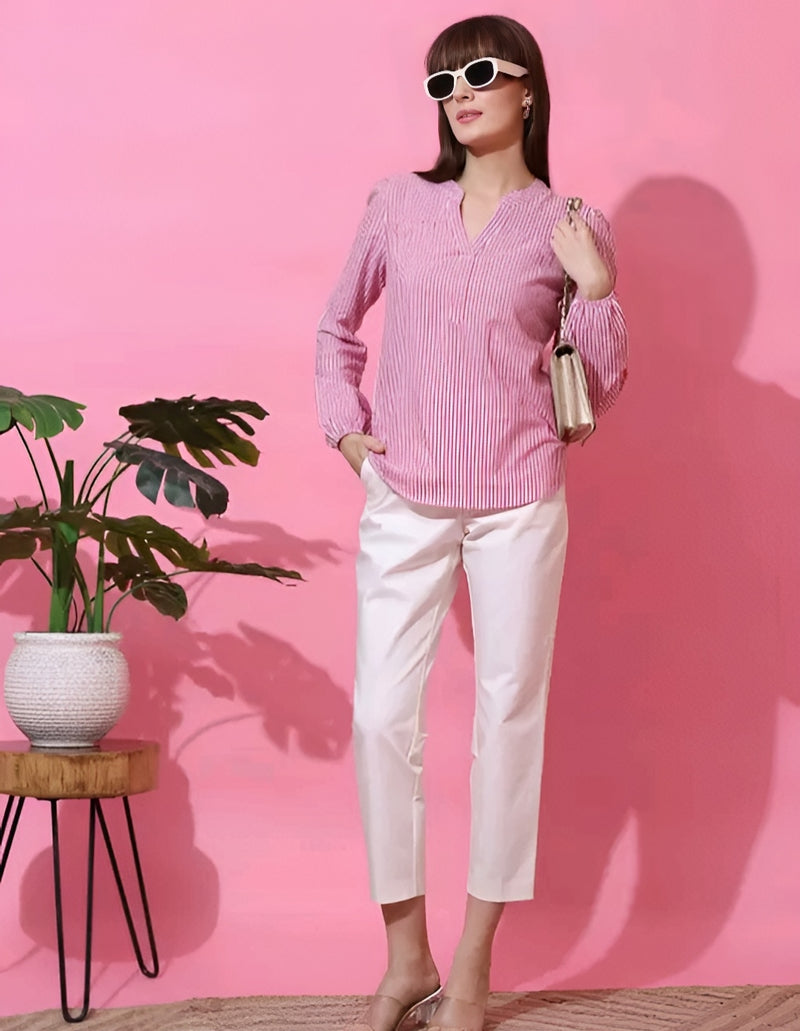 Pink Striped V-Neck Top - Fresh Everyday Confidence 💕