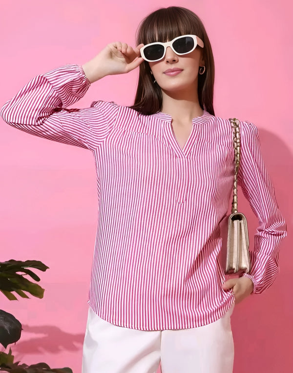Pink Striped V-Neck Top - Fresh Everyday Confidence 💕