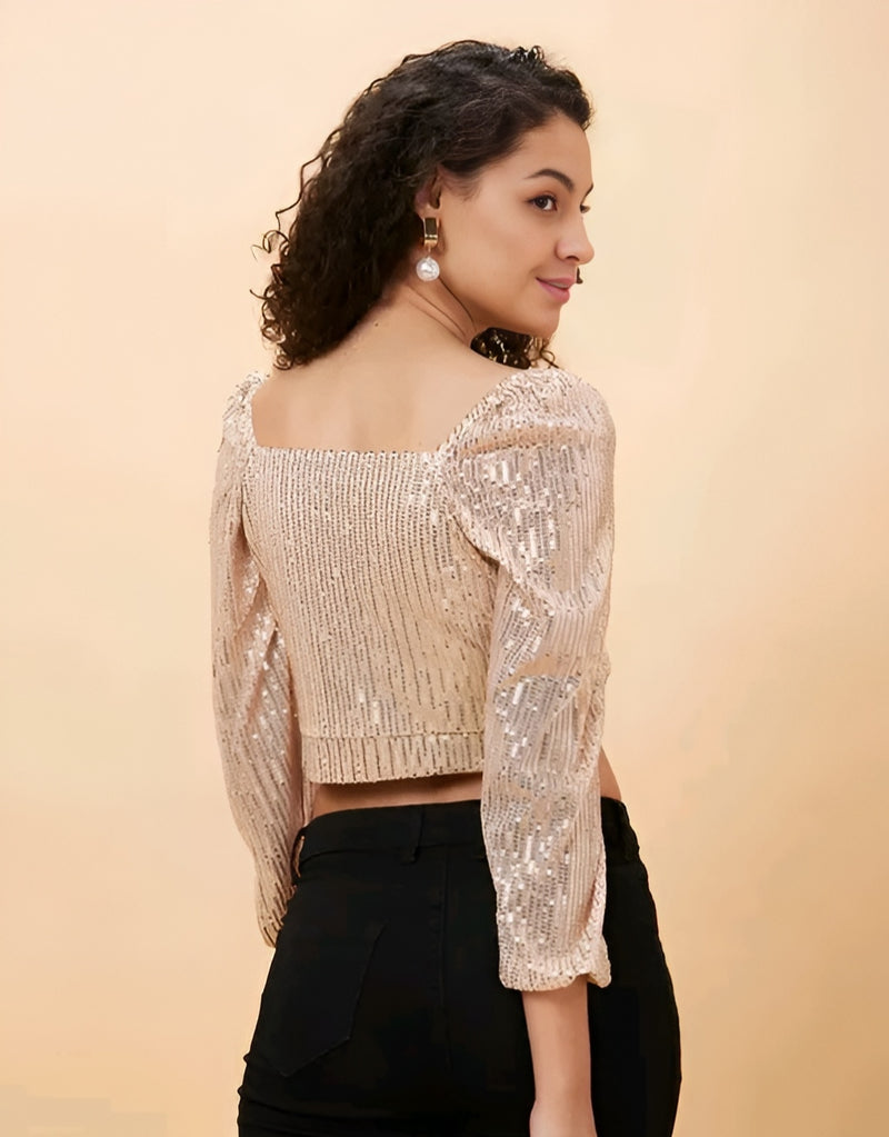 Beige Embellished Party Top - Elegant Showstopper Energy ✨