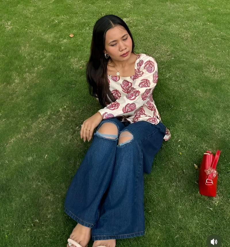 White Floral Bell Sleeve Kurti - Fresh Modern Grace 🌸