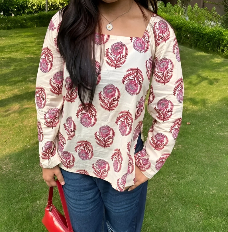 White Floral Bell Sleeve Kurti - Fresh Modern Grace 🌸