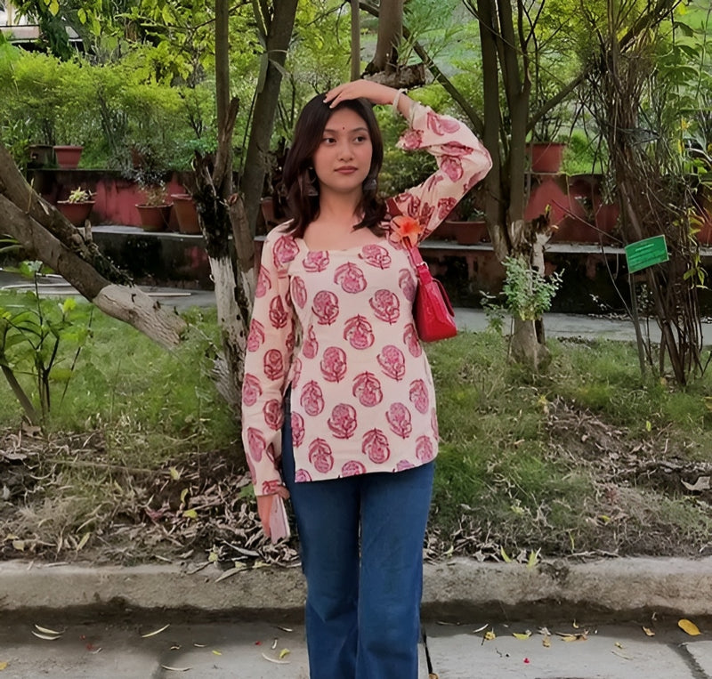 White Floral Bell Sleeve Kurti - Fresh Modern Grace 🌸