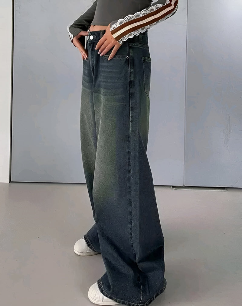 Dual Tone Whisker Wide Leg Jeans - Vintage Vibes ✨