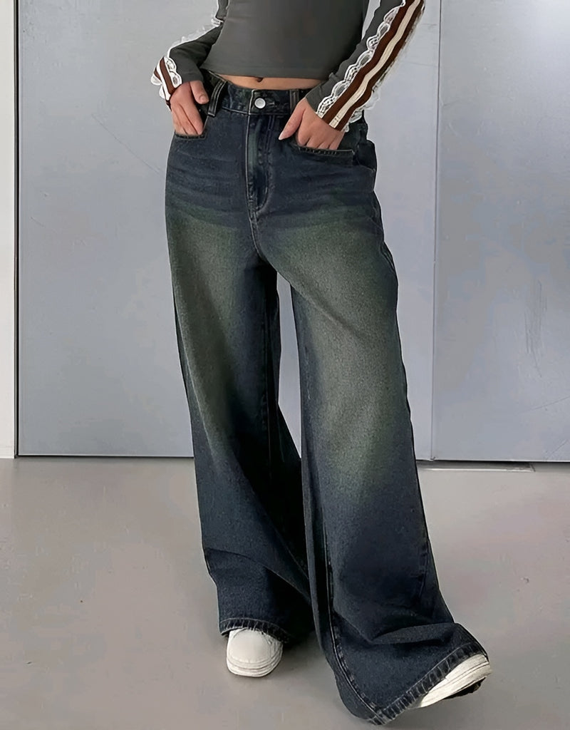 Dual Tone Whisker Wide Leg Jeans - Vintage Vibes ✨