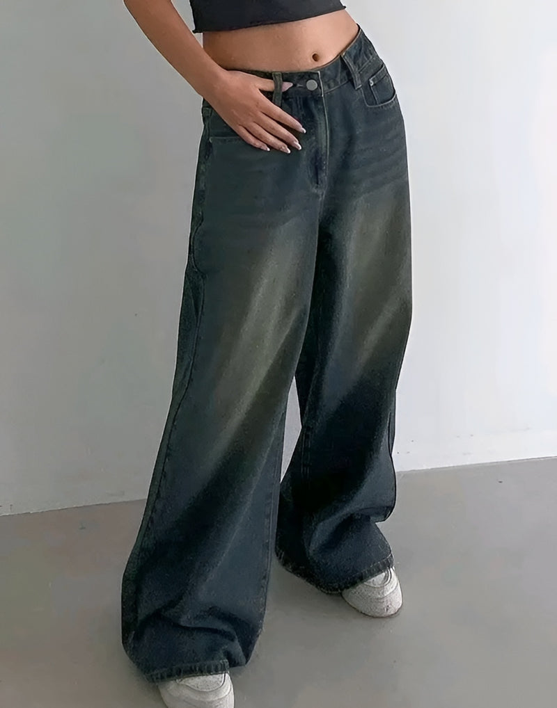 Dual Tone Whisker Wide Leg Jeans - Vintage Vibes ✨