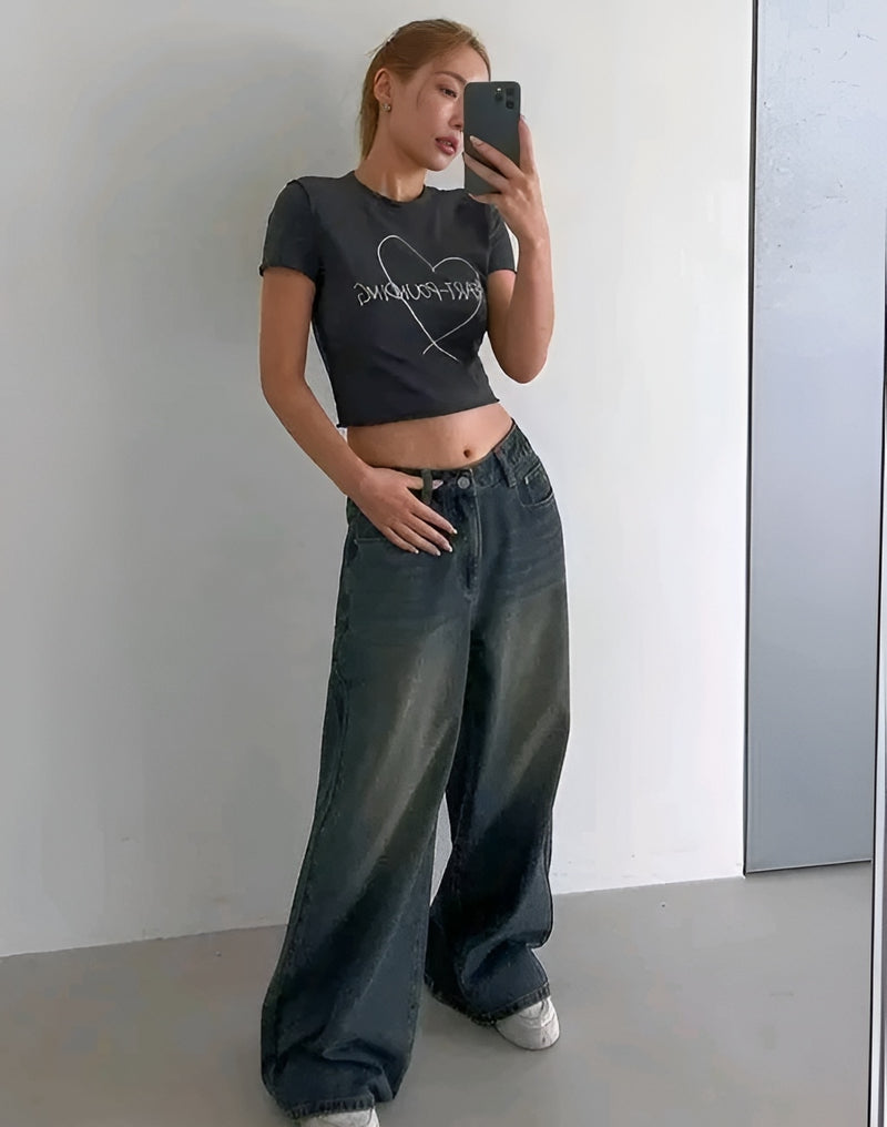 Dual Tone Whisker Wide Leg Jeans - Vintage Vibes ✨