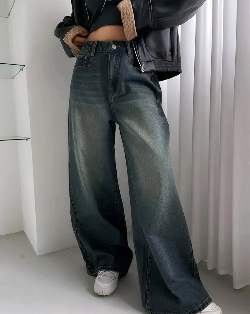 Whisker Dual Tone Wide Leg Jeans - Vintage It-Girl ✨