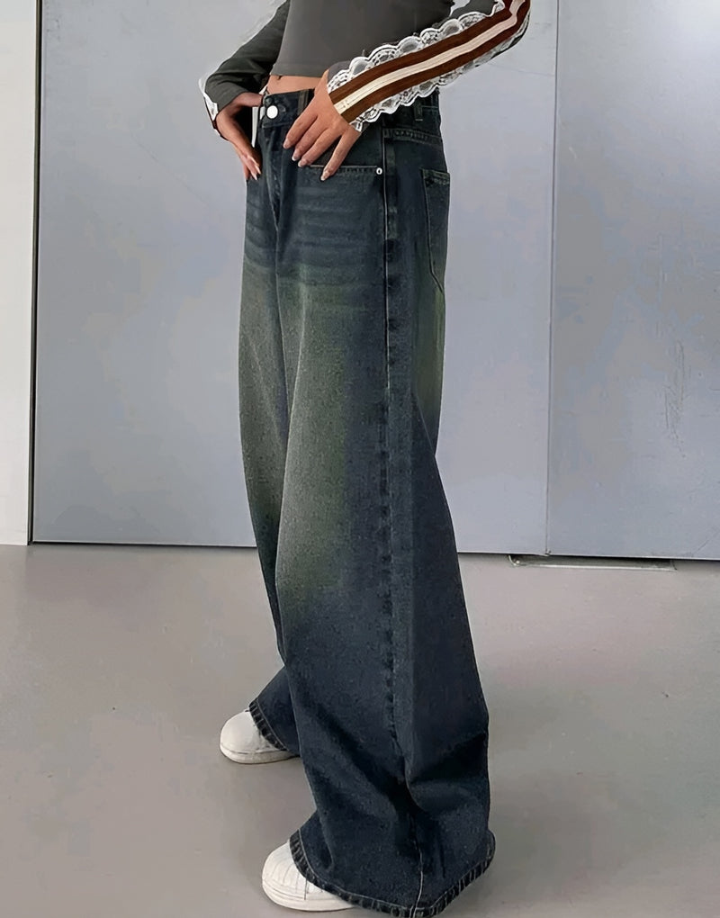 Whisker Dual Tone Wide Leg Jeans - Vintage It-Girl ✨
