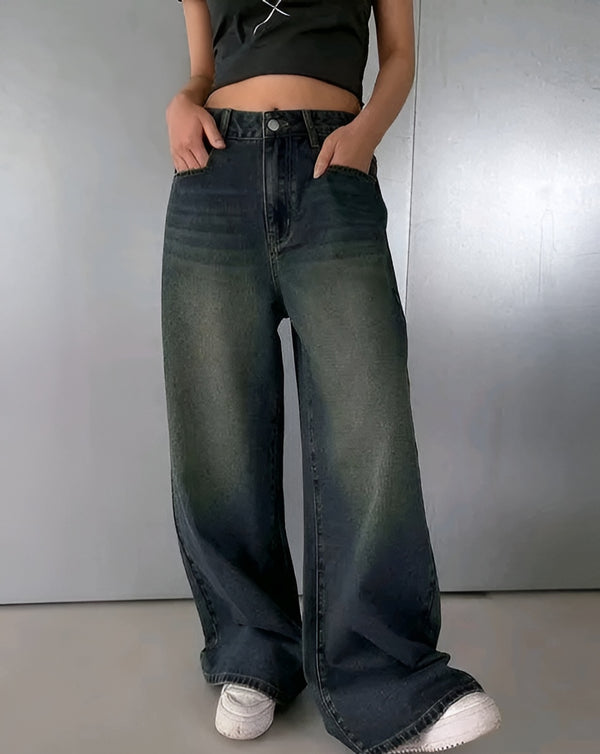 Whisker Dual Tone Wide Leg Jeans - Vintage It-Girl ✨