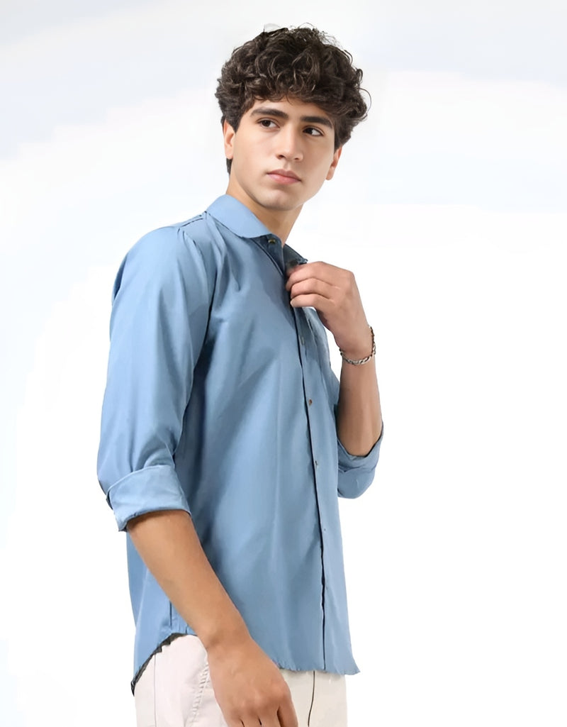 Sky Blue Solid Shirt - Approachable Alpha Vibes ☁️