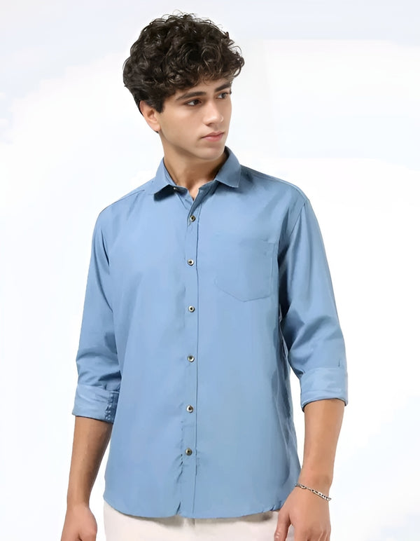 Sky Blue Solid Shirt - Approachable Alpha Vibes ☁️