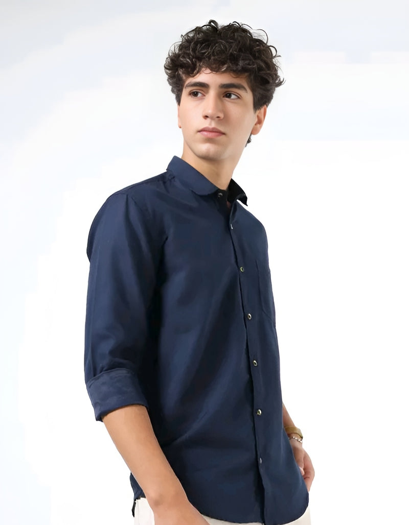 Navy Blue Solid Shirt - Quiet Confidence Energy 💼