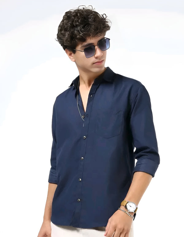 Navy Blue Solid Shirt - Quiet Confidence Energy 💼