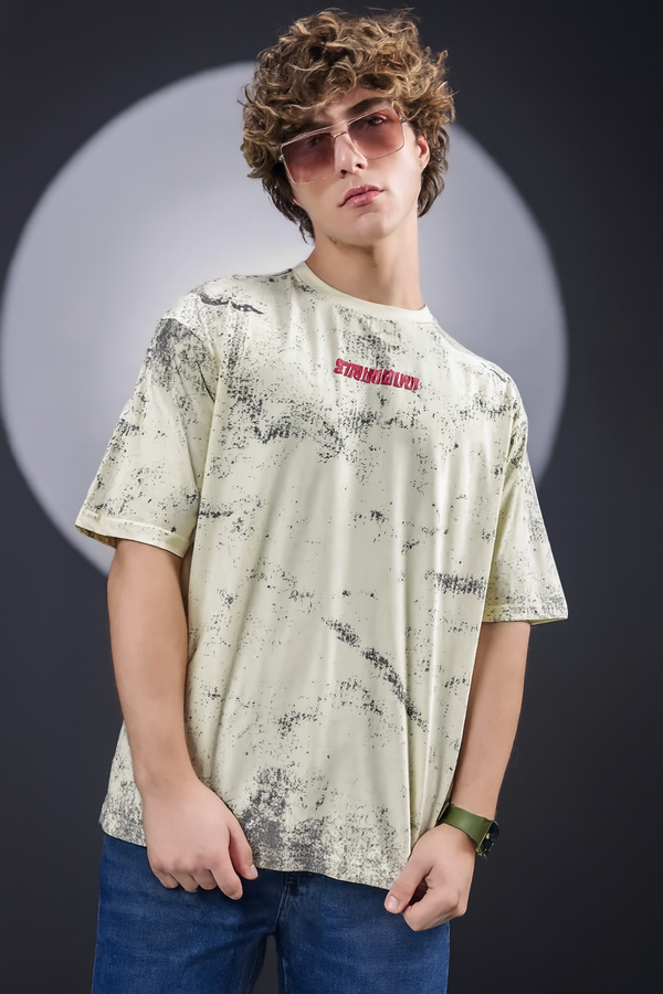Cream & Black Spray Graphic Oversized Tee