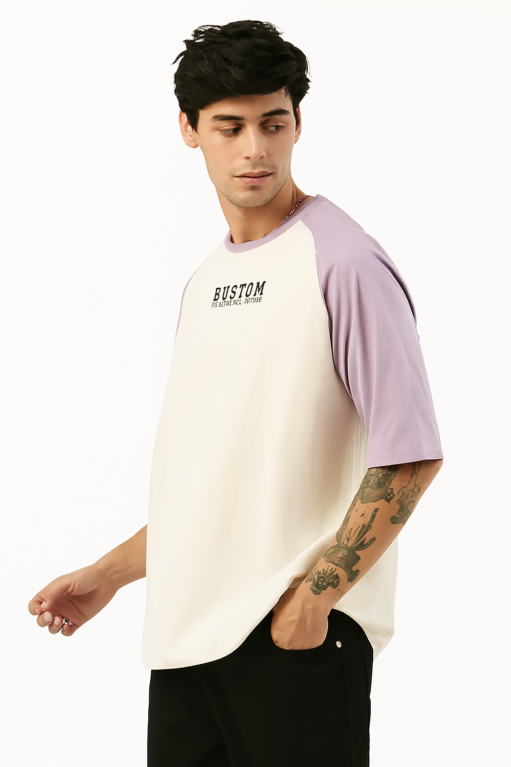 White & Purple Raglan Oversized Tee