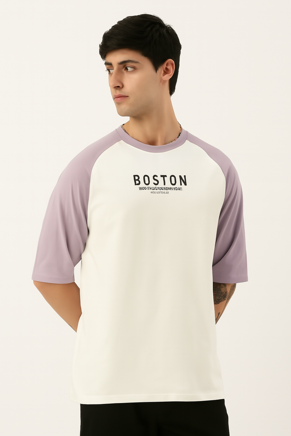 White & Purple Raglan Oversized Tee