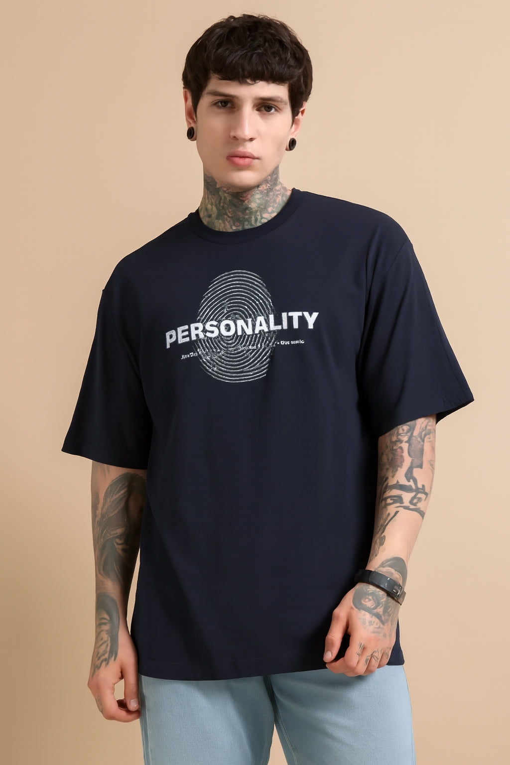 Dark Blue Graphic Oversized Cotton Tee