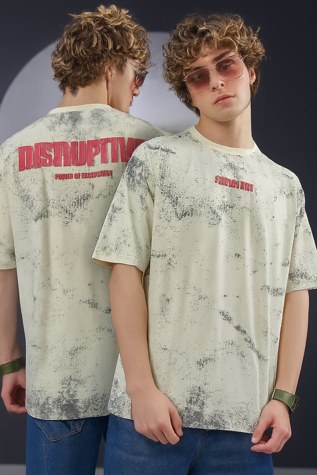 Cream & Black Spray Graphic Oversized Tee