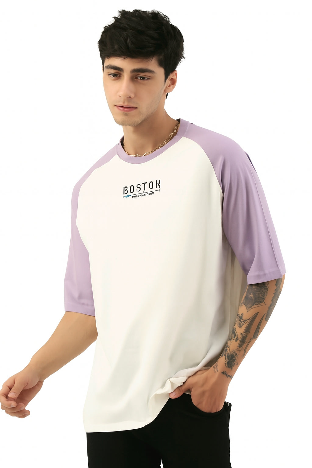 White & Purple Raglan Oversized Tee
